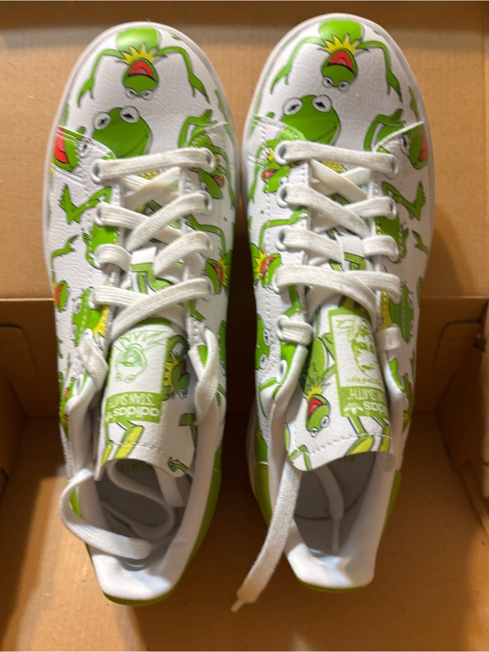 adidas Stan Smith Muppets White & Bright Green Kermit Print Sneakers 4.5 6.5